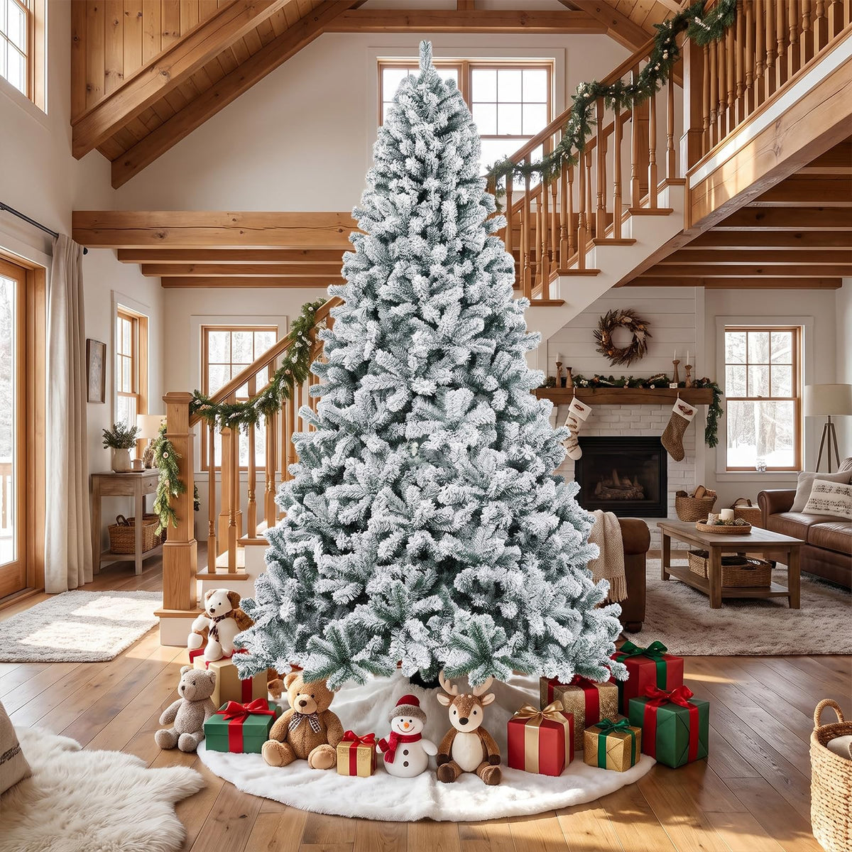 275cm Snow Flocked Artificial Christmas Tree w/PVC Branch Tips