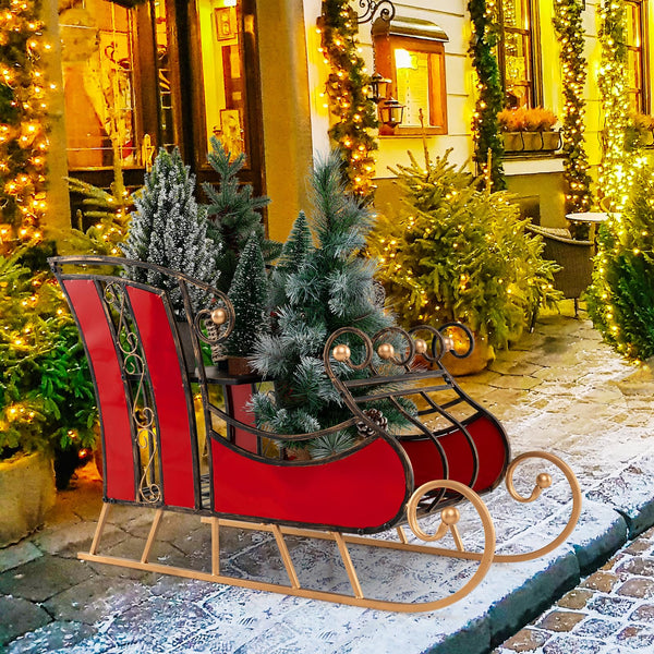 95cm Christmas Metal Sleigh Decoration with 2-Tier Shelf