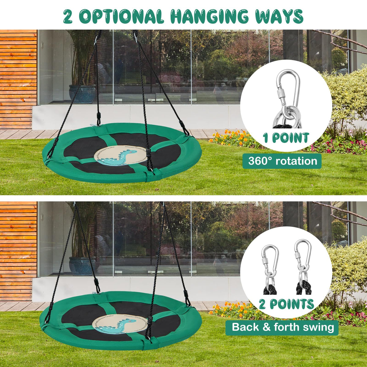 Tree Saucer Rim 100cm Saucer Tree Swing with Adjustable Ropes and Carabiners for Kids ...