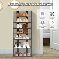 Giantex 7-Tier Wooden Shoe Rack, Shoe Storage Tower， Multiple Layers, Detachable Board