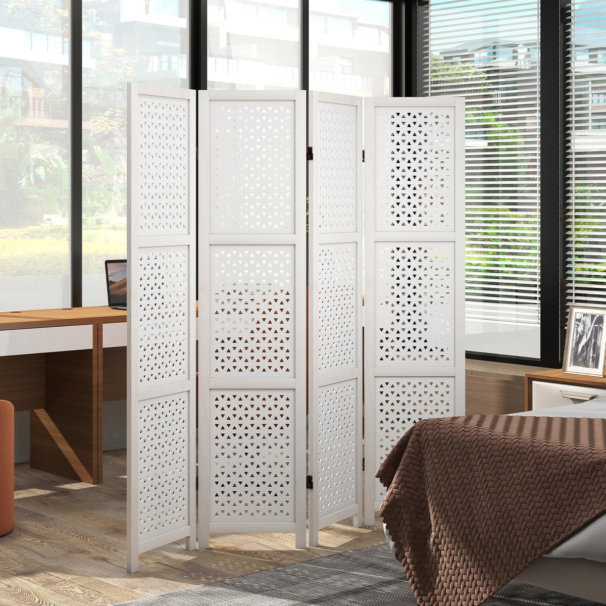 Giantex 4/6-Panel Folding Room Divider, 170CM Tall Carved Privacy Screen