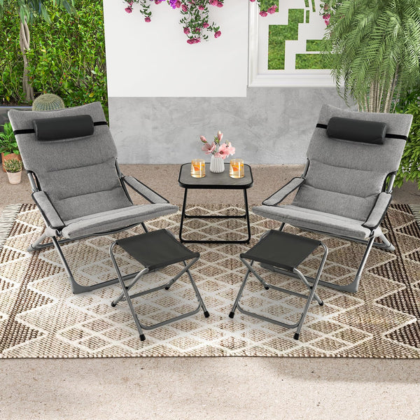 5 Piece Patio Sling Chair Set with Ottoman & Coffee Table for Garden