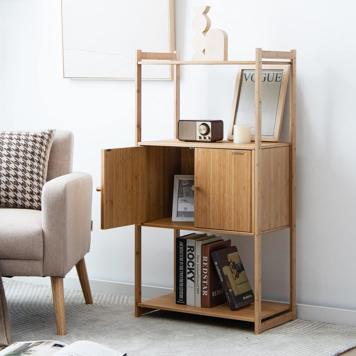 Bamboo Storage Cabinet with 3 Shelves for Bathroom