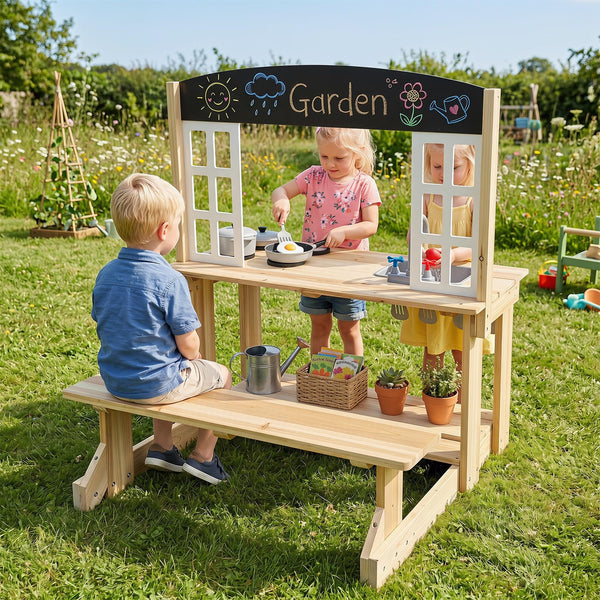 Outdoor Mud Kitchen with Stoves & Sink and Chalkboard for Kids
