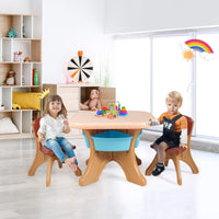 Kids Table Set, 3PCS w/ 1 Table & 2 Chairs & 4 Detachable Storage Boxes