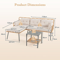 3 Pieces Corner Patio Furniture with Small Coffee Table for Garden Backyard