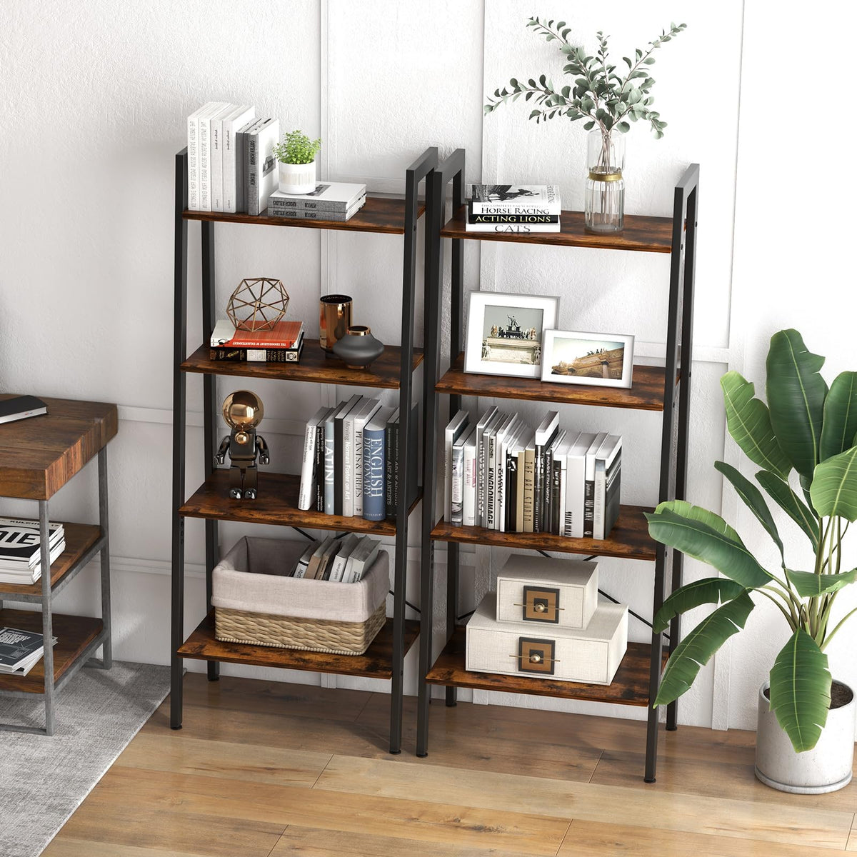 Giantex 4-Tier Bookshelf, Industrial Display Shelf with Metal Frame, Anti-Tipping Kits & Adjustable Foot Pads