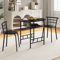 3Pcs Dining Table Chair Set, Wooden Kitchen Desk Set w/Storage Shelf, 1 Table and 2 Chairs