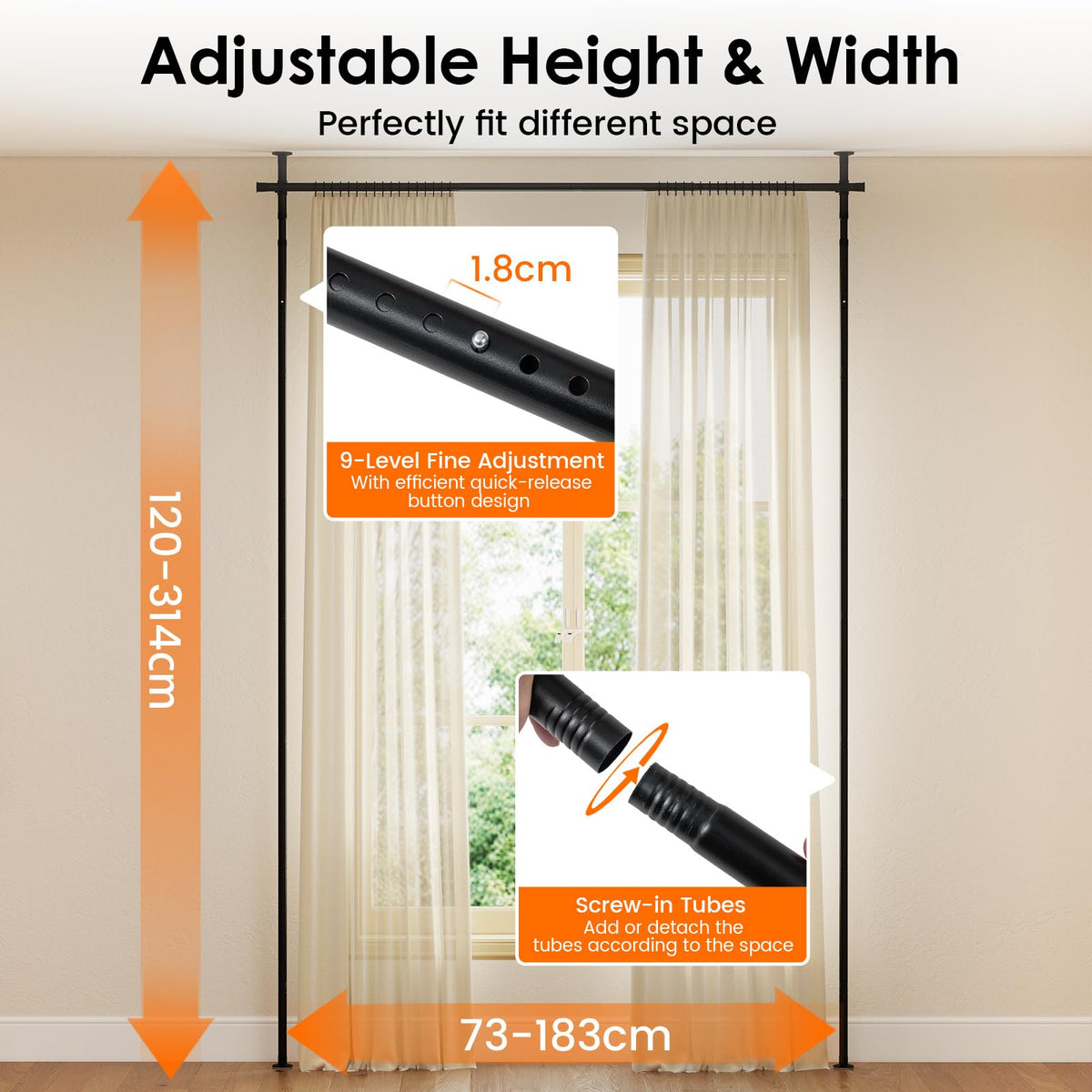 Heavy-Duty Metal Partition Room Separator for Apartment and Bedroom