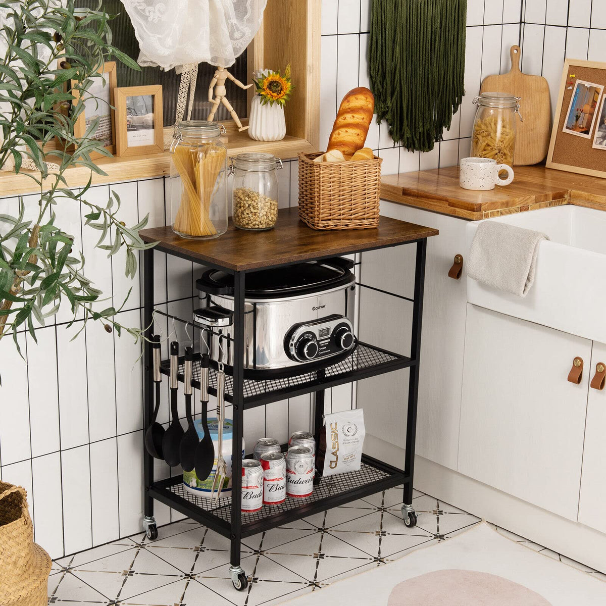 Giantex Kitchen Serving Rolling Carts, 3 Tier Storage Shelves Kitchen Island Cart