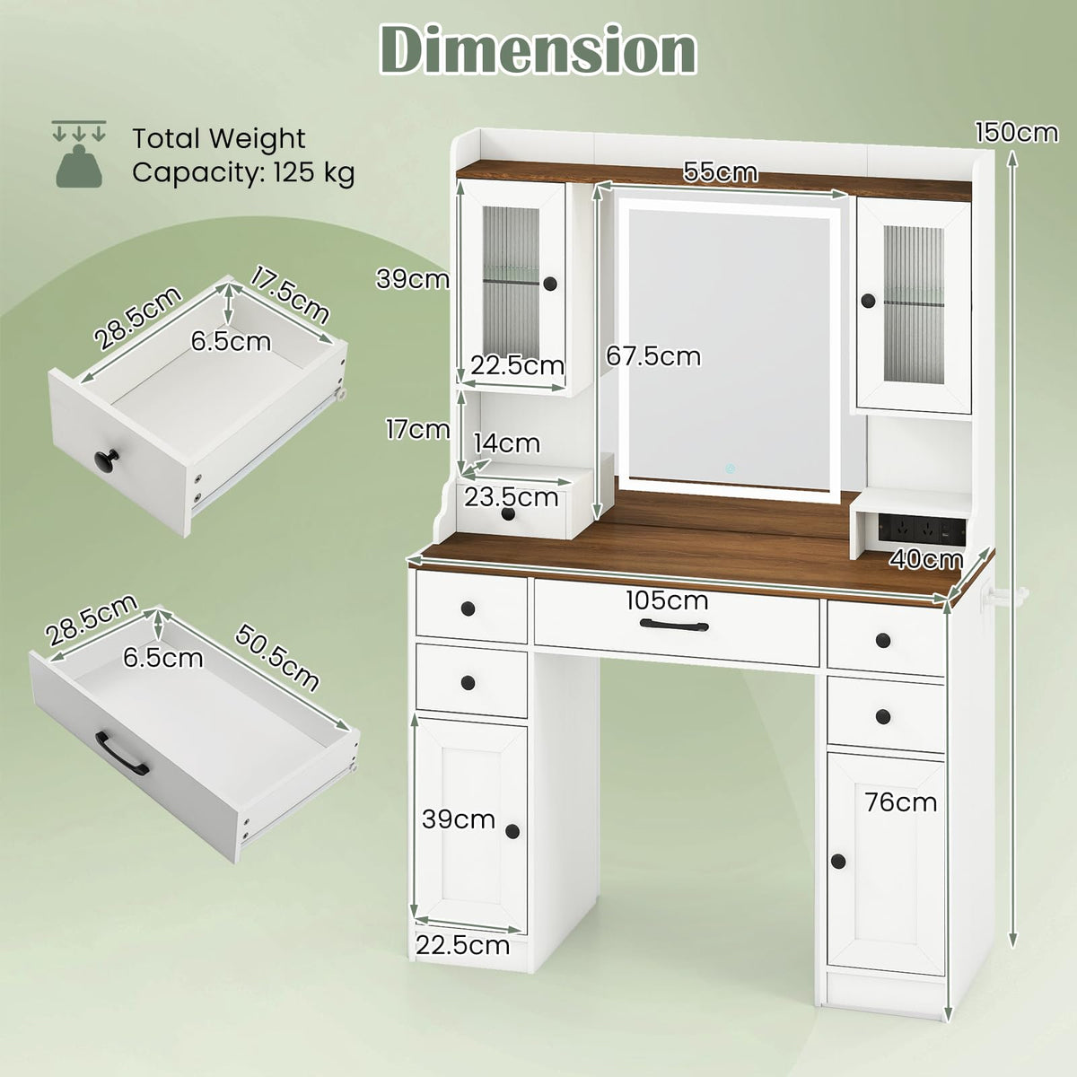 Giantex Vanity Desk with Mirror & Lights, Modern Dressing Table
