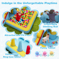 Inflatable Bounce House, 7-in-1 Giant Bouncy Castle with Slide, Tunnel, Basketball Hoop & Ring-toss Game (without Blower)
