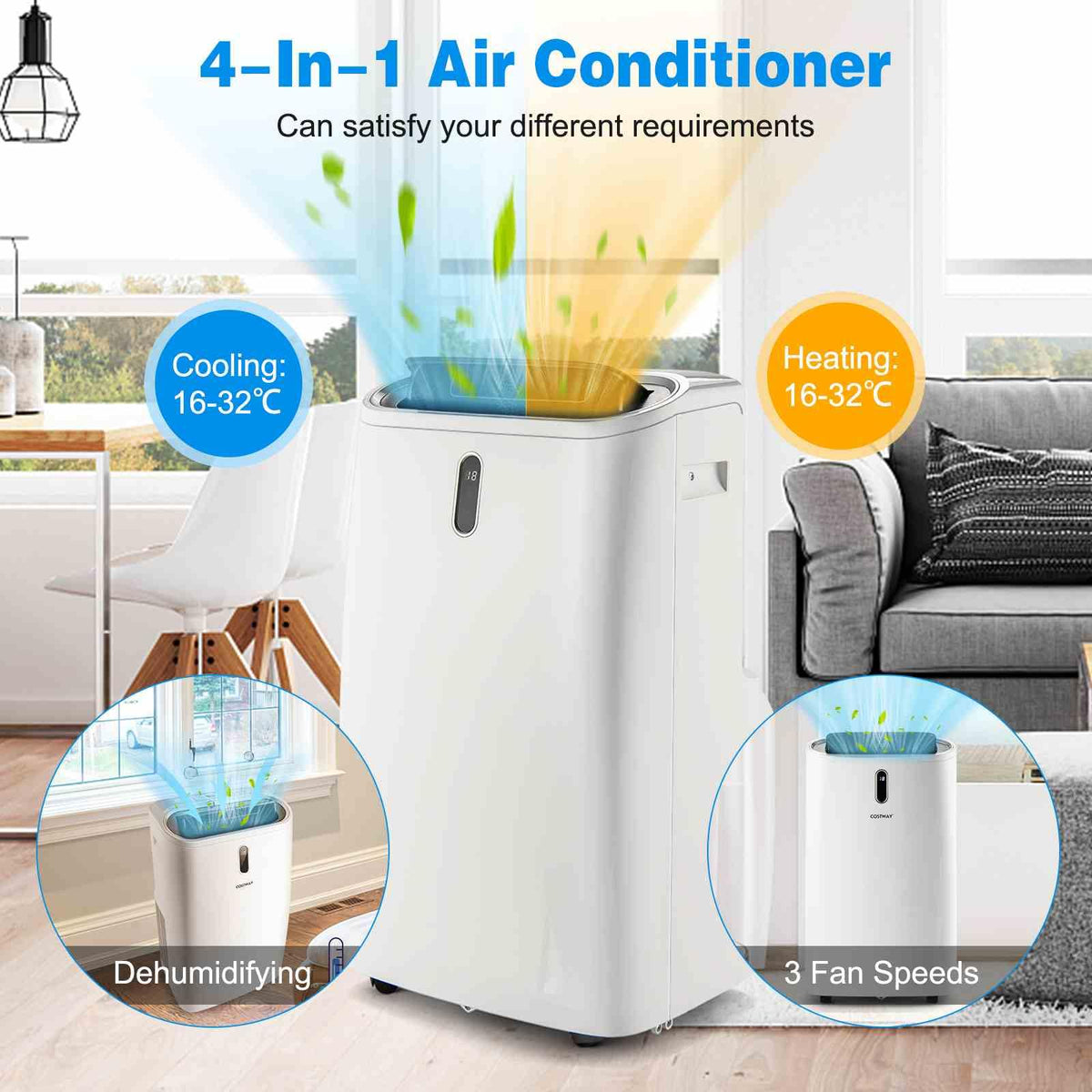 14000/16000 BTU 4-in-1 Portable Air Conditioner with Fan and Sleep Mode