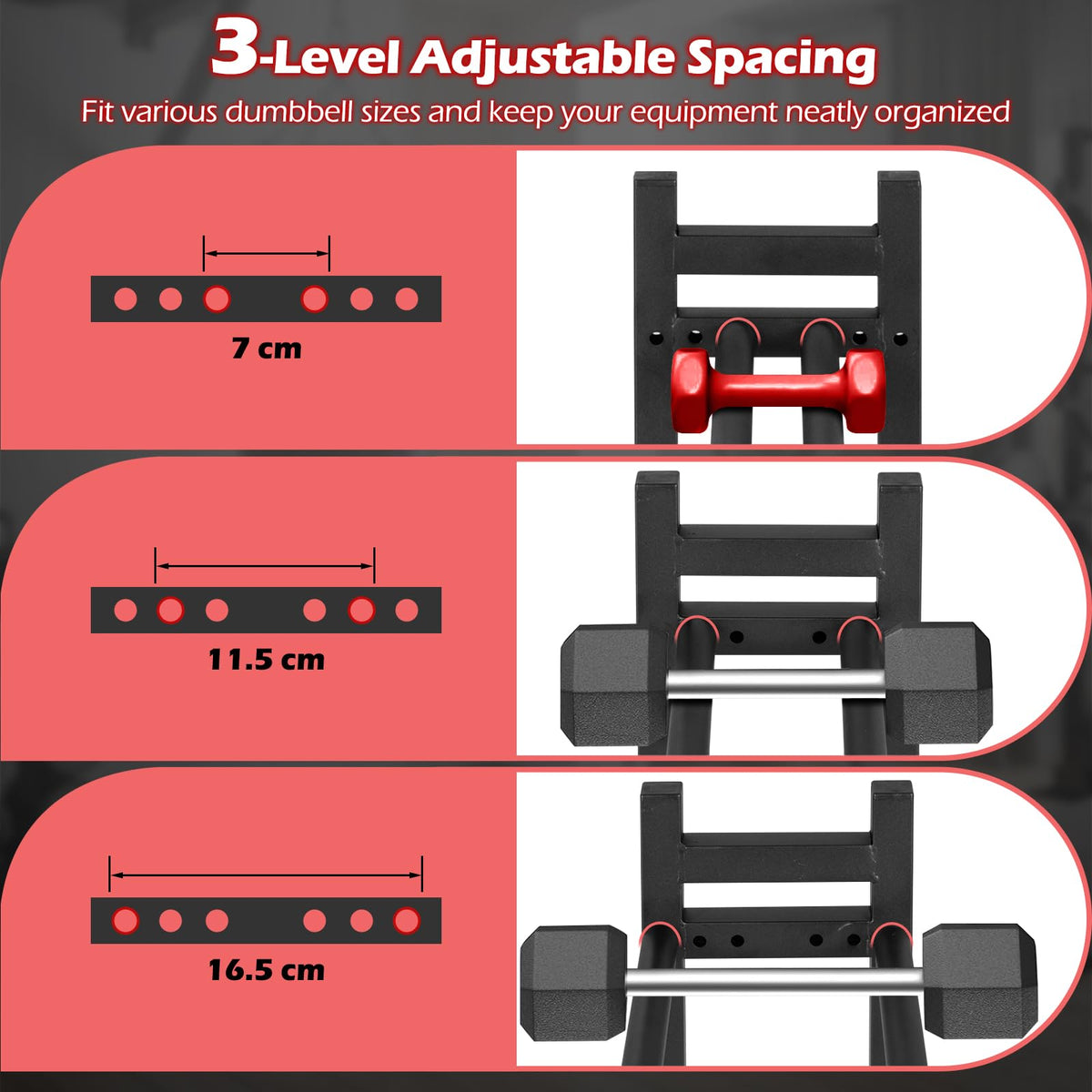 3-Tier Dumbbell Rack, 240KG Capacity Heavy-Duty Adjustable Weight Rack Stand