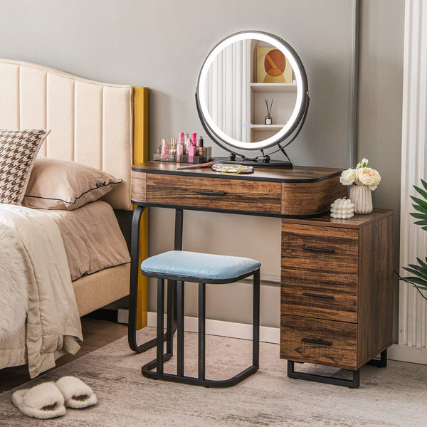 Giantex Dressing Table Stool Set w/Vanity Makeup Mirror