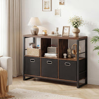 6 Cube Storage Organizer with 3 Bins Industrial Metal Frame Bookshelf 2-Tier