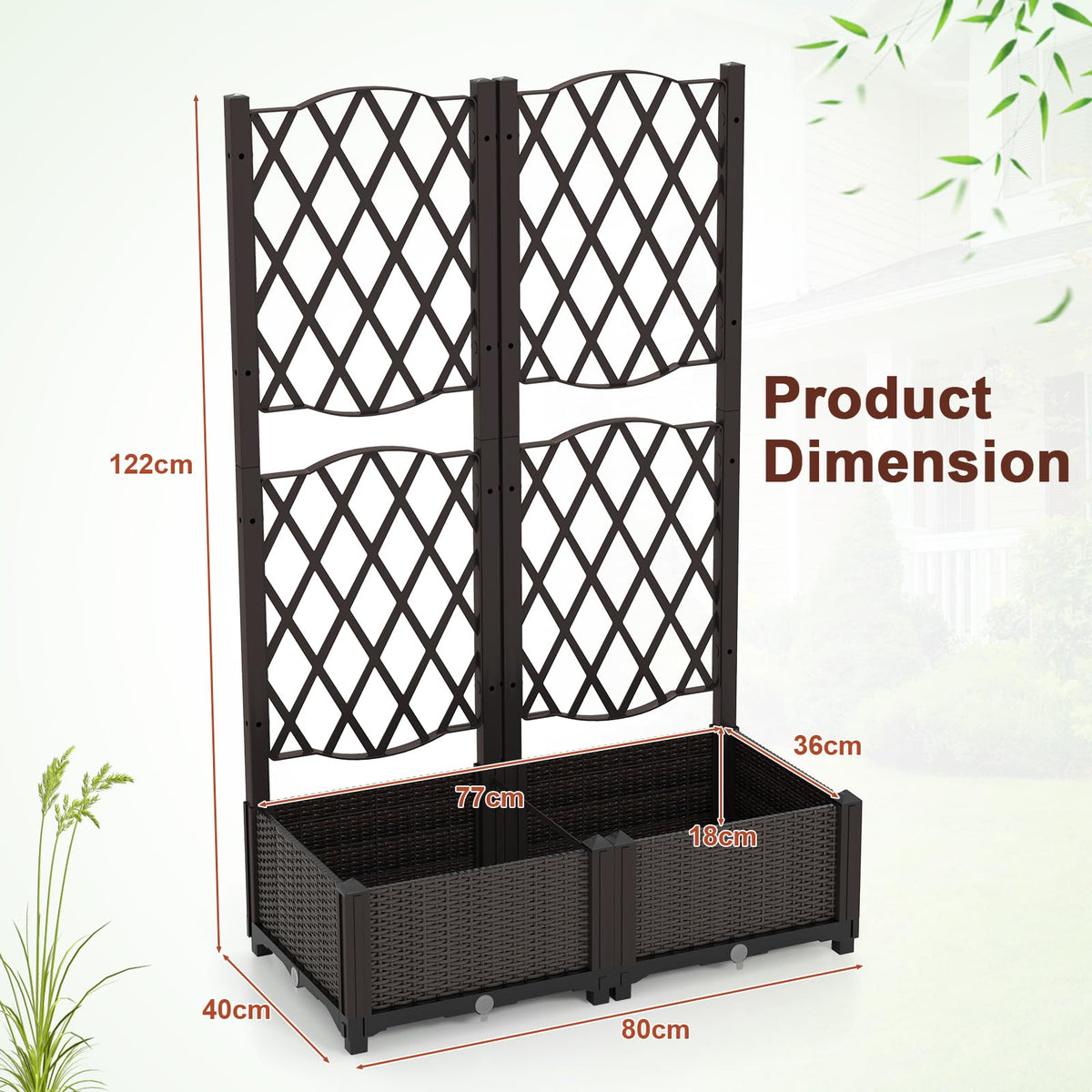 Raised Garden Bed with Trellis Double Planter Box for Climbing Plants
