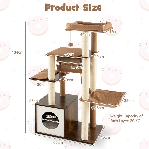 Modern Cat Tree Tower, Multi-level Cat Activity Center with Top Perch, Large Hammock, Cozy Condo