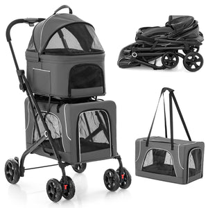3-In-1 Pet Stroller with Removable Car Seat Carrier, Foldable Dog Cat Stroller