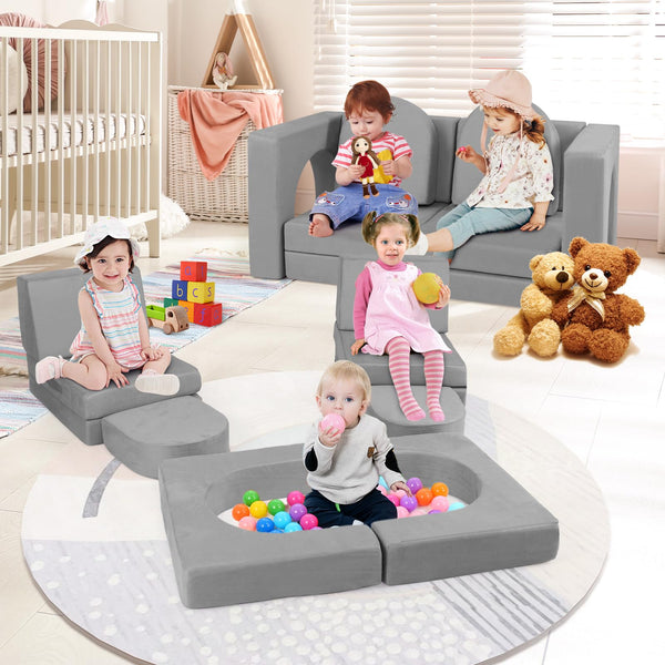 8-Piece Modular Kids Sofa Play Couch Climb Playset with Covers