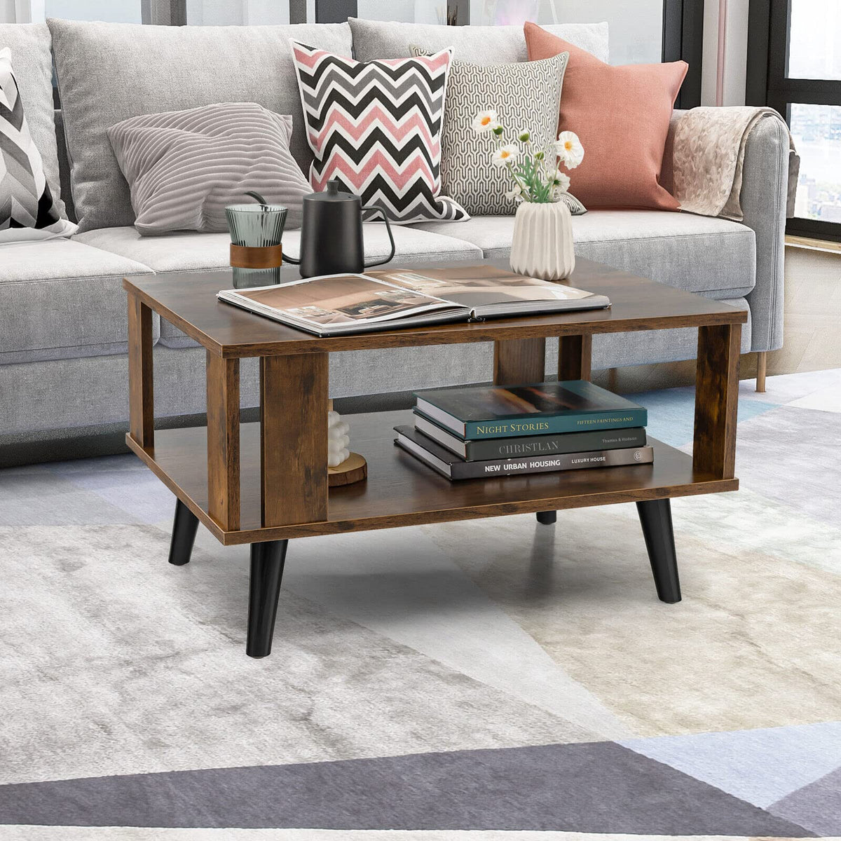 Giantex Coffee Table with Storage Shelf, 2-Tier Tea Table w/Supportive ...