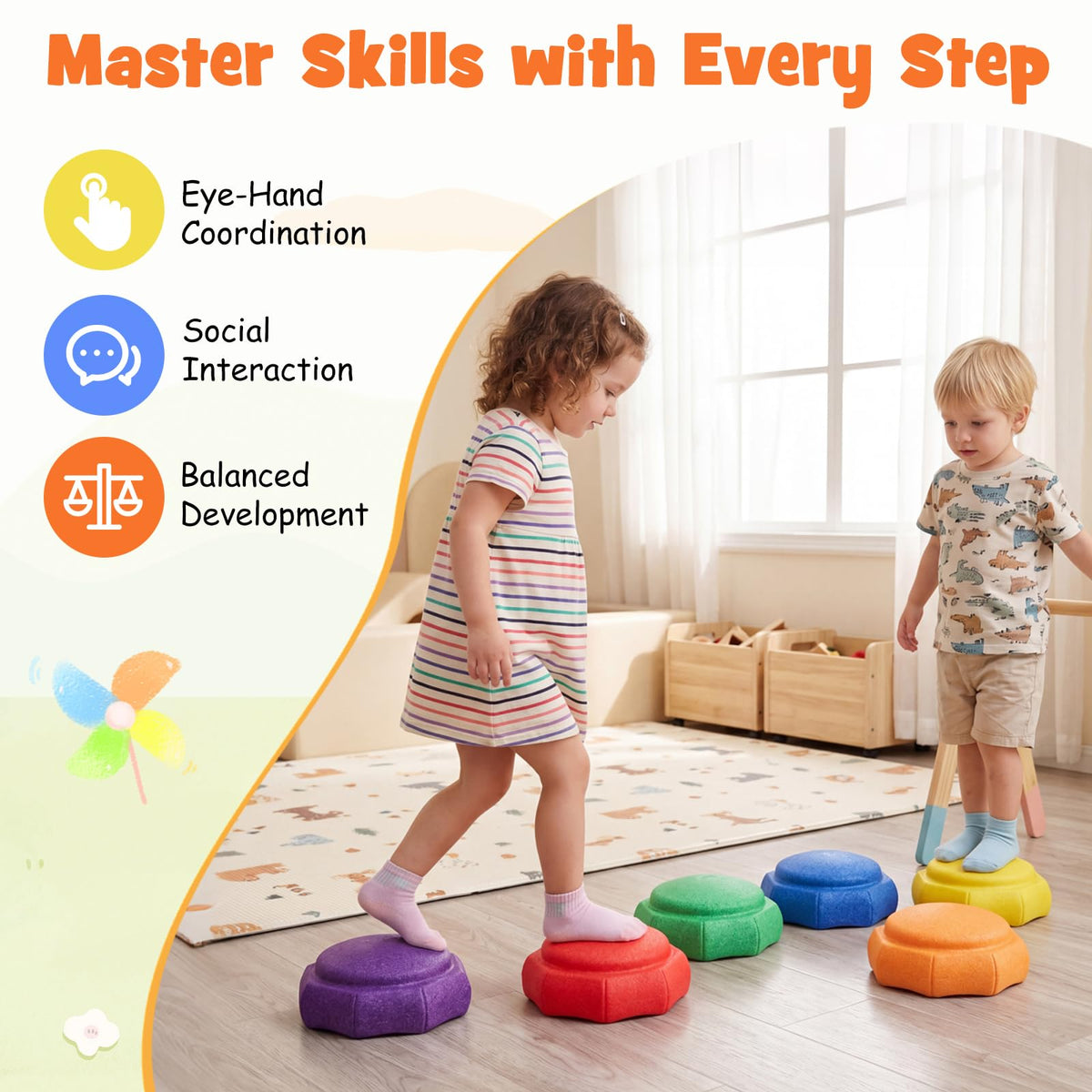 6-Piece Stackable Toddler Balance Stepping Stones for Sensory Play and Coordination