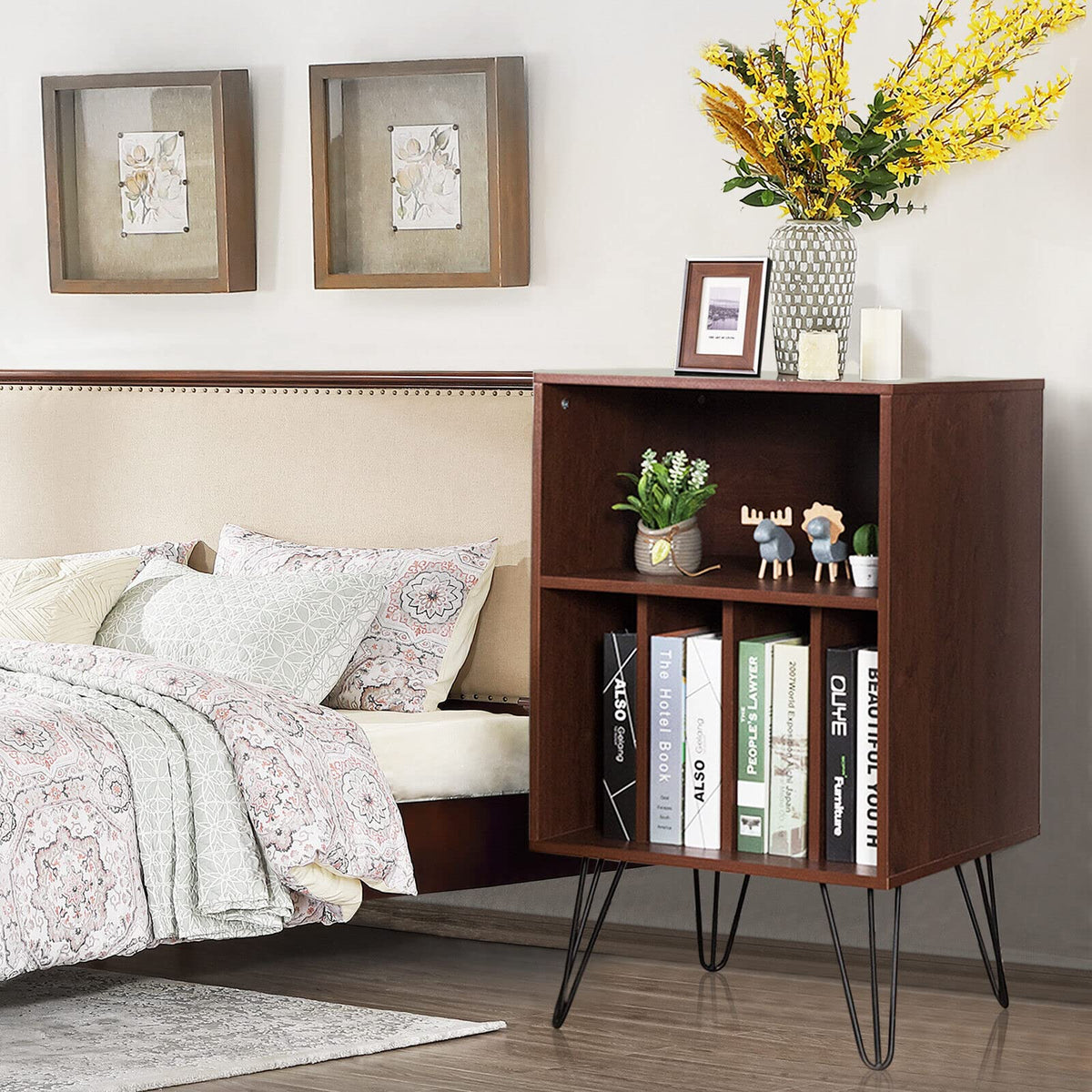 Giantex File Cabinet, Split Storage Space, Display Bookshelf, Record Storage Cabinet