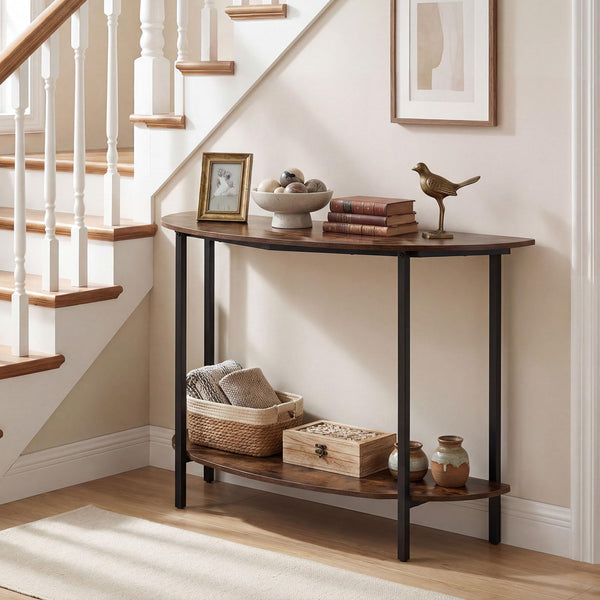 Half-moon Console Table with Open Storage Shelf and Anti-tip Kits for Living Room