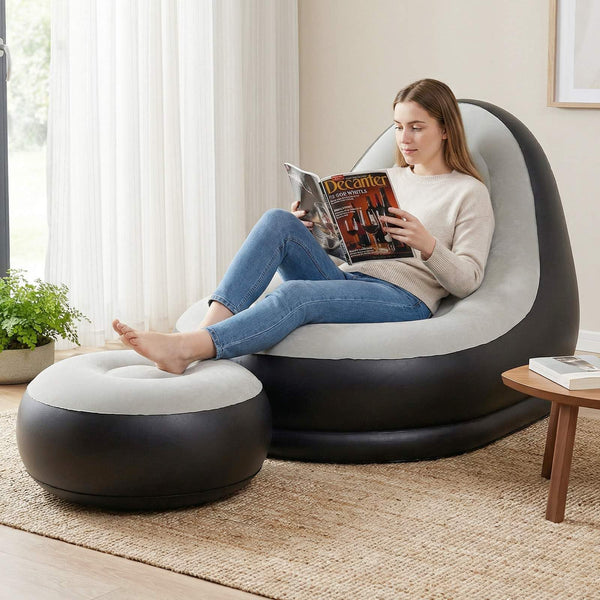Inflatable Lounge Sofa with Ottoman, Portable Air Sofa for Adults
