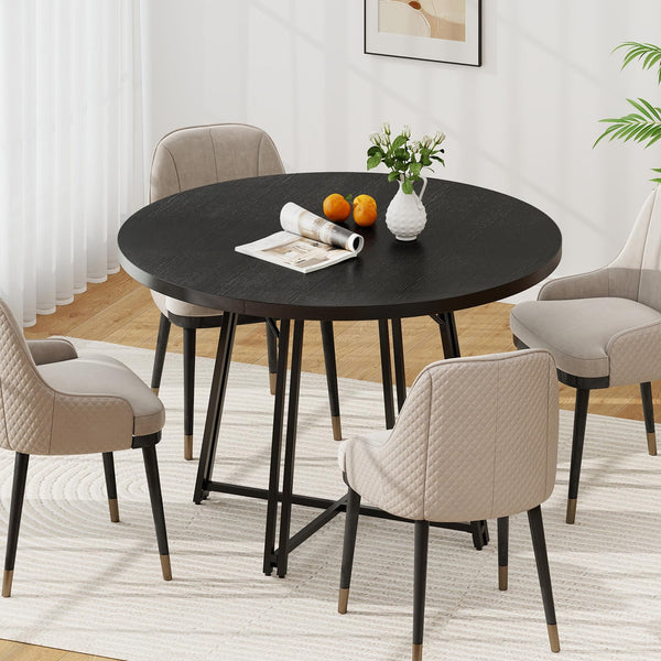 Giantex 118cm Dining Table for 4-6 People, Round Kitchen Table with 8 Metal Supporting Legs