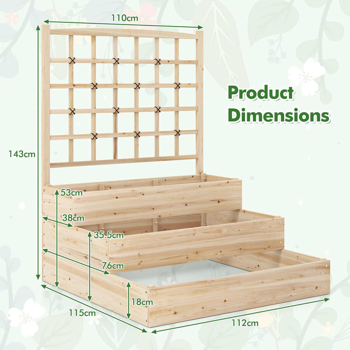 3-Tier Raised Garden Bed with Trellis and Elevated Planting Frame