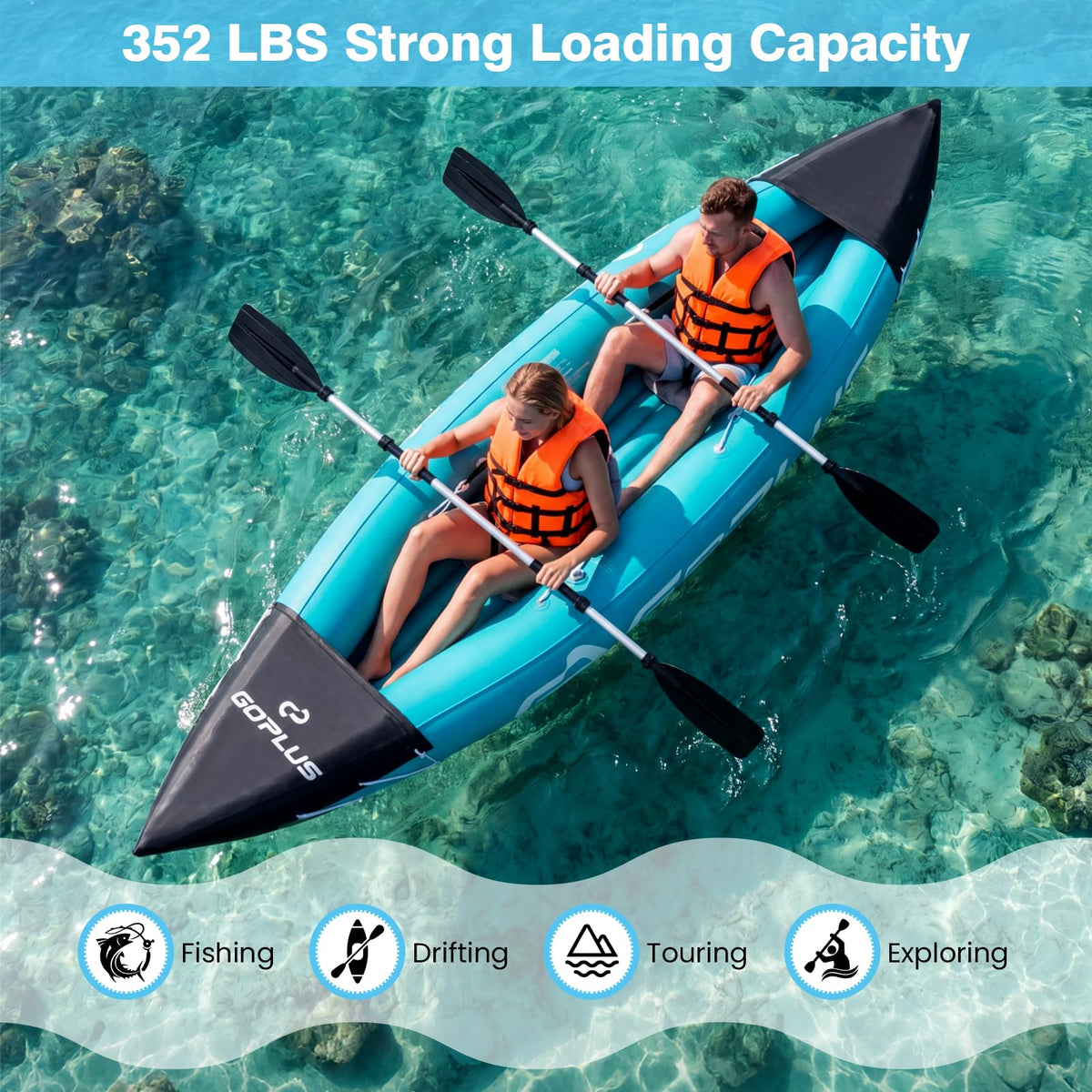 Inflatable Kayak 2 Person, 10.5 FT Tandem Touring Kayak