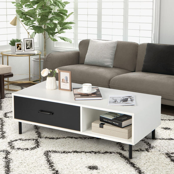 Giantex 2-Tier Coffee Table with Storage, Accent Center Table with Drawer & Open Shelf