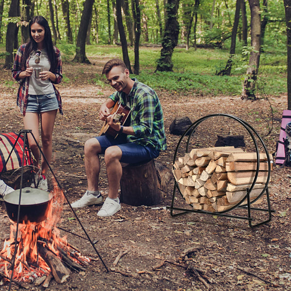 30" Tubular Steel Log Hoop Firewood Storage Rack Holder Round Display