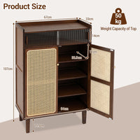 Bamboo Shoe Cabinet with Woven Rattan Doors for Entryway
