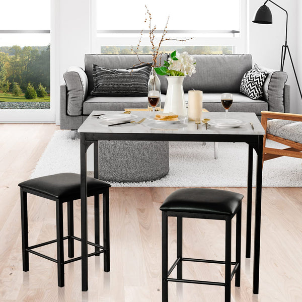 3 Pcs Dining Table and Chairs Set Modern Kichten Table w/Faux Marble Tabletop 2 Chairs Contemporary