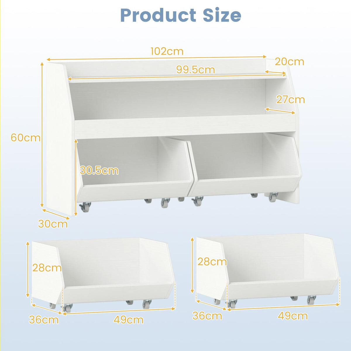 Kids Toy Storage Box, Children Wooden Bookcase with 2 Movable Drawers