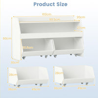 Kids Toy Storage Box, Children Wooden Bookcase with 2 Movable Drawers