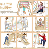 8-in-1 Jungle Gym, Wooden Montessori Climber Playset with Slide