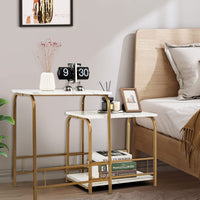 Giantex Set of 2 End Tables Nesting Coffee Side Table w/Faux Marble Top Steel
