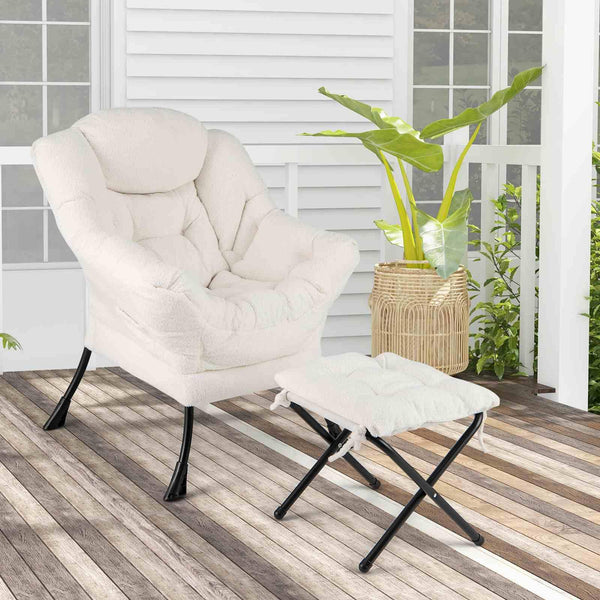 Lazy Chair with Ottoman, Modern Accent Chair with Folding Footrest, Head Pillow, Armrests