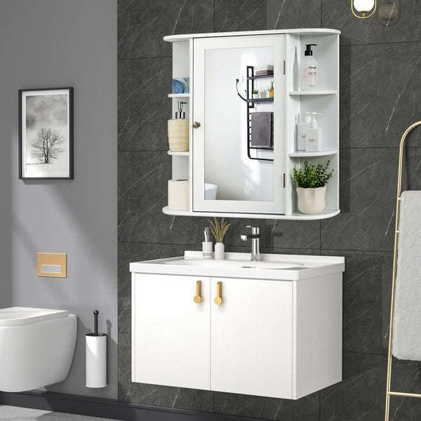 Giantex Wall Bathroom Cabinet, Wall Mounted Kitchen Medicine Storage Cabinet w/Mirror, Single Door & Adjustable Shelves, White