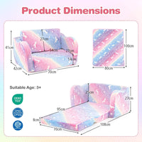 2-in-1 Folding Kids Couch with Blanket for 3+ Kids