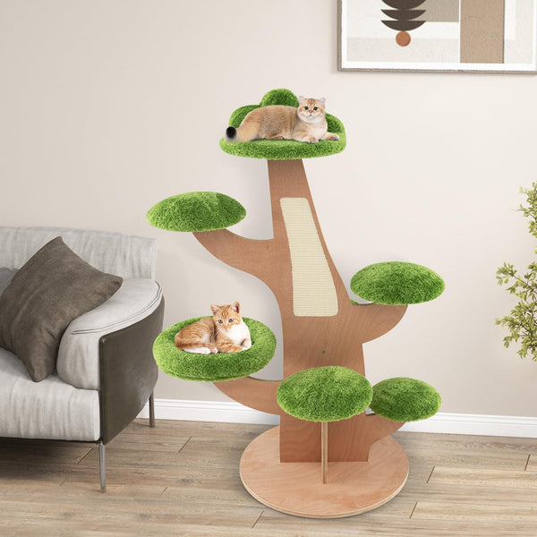 1.3M Pine Shape Cat Tree for Indoor Cats, Cute Multi-Level Cat Tower w/Sisal Scratching Board
