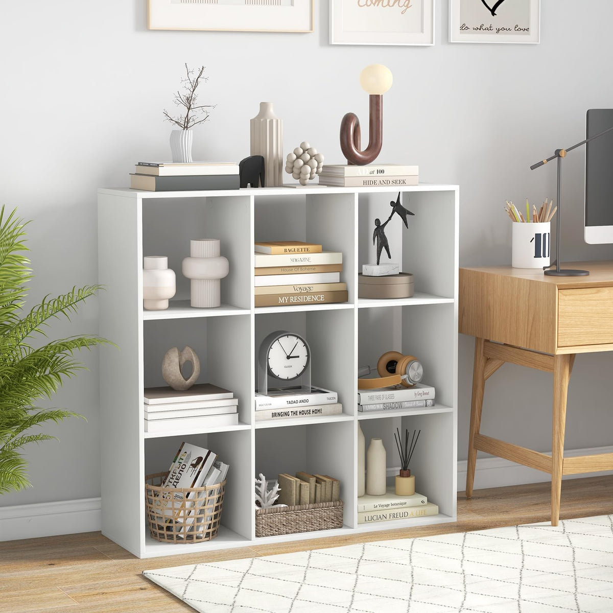 9-Cube Bookshelf, Modern Cubby Bookcase with Back