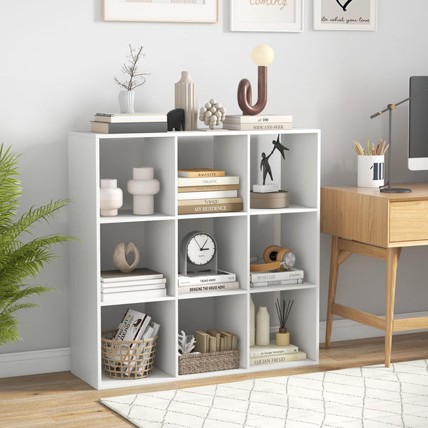9-Cube Bookshelf, Modern Cubby Bookcase with Back
