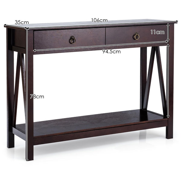 Giantex Console Table with Drawers 3-Tier Couch Table with Storage Shelves