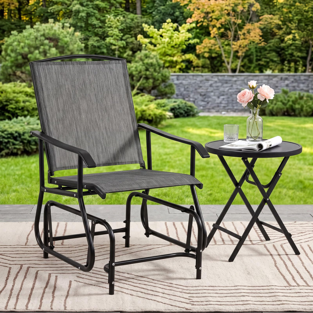 Outdoor Glider Chair with Metal Frame and Breathable Fabric
