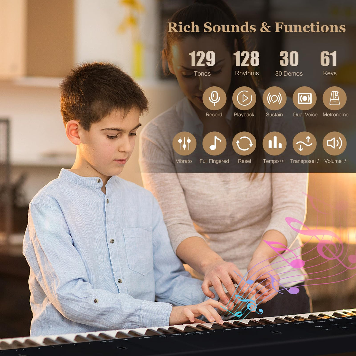 61-Key Portable Electronic Keyboard Piano Complete Digital Piano Set