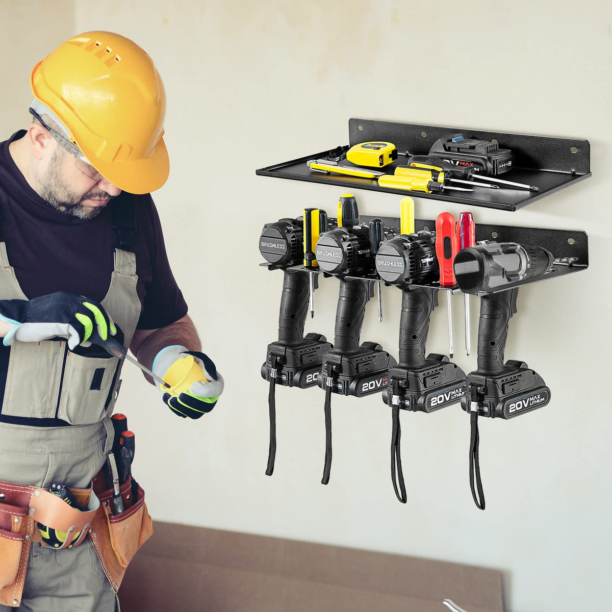 Machine Drill Storage Rack Electric Drill Storage Rack, Wall Mounted Drill Holder & Floating Shel ...